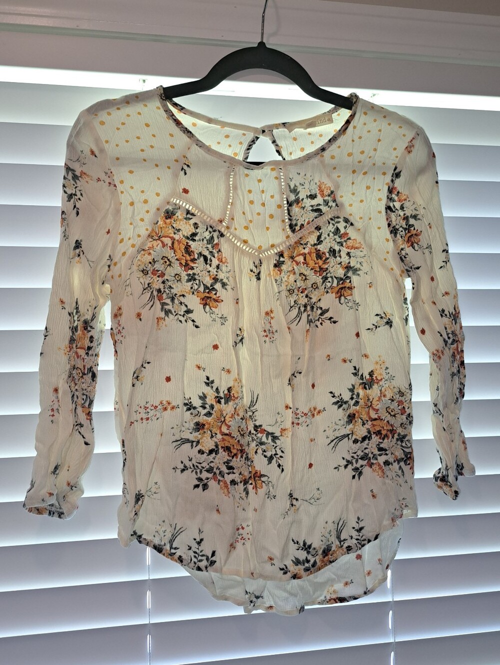 Rewind Cream Floral 3/4 Sleeve Blouse with Yellow Dot Details